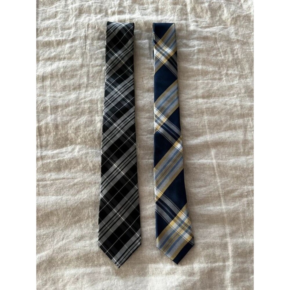 Lot of 2 Men’s 100% Silk Plaid Neckties Original Penguin + Perry Ellis Portfolio